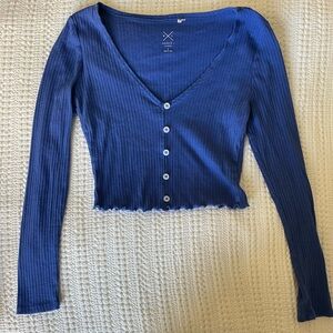 Blue PacSun Long-sleeve V Neck Top